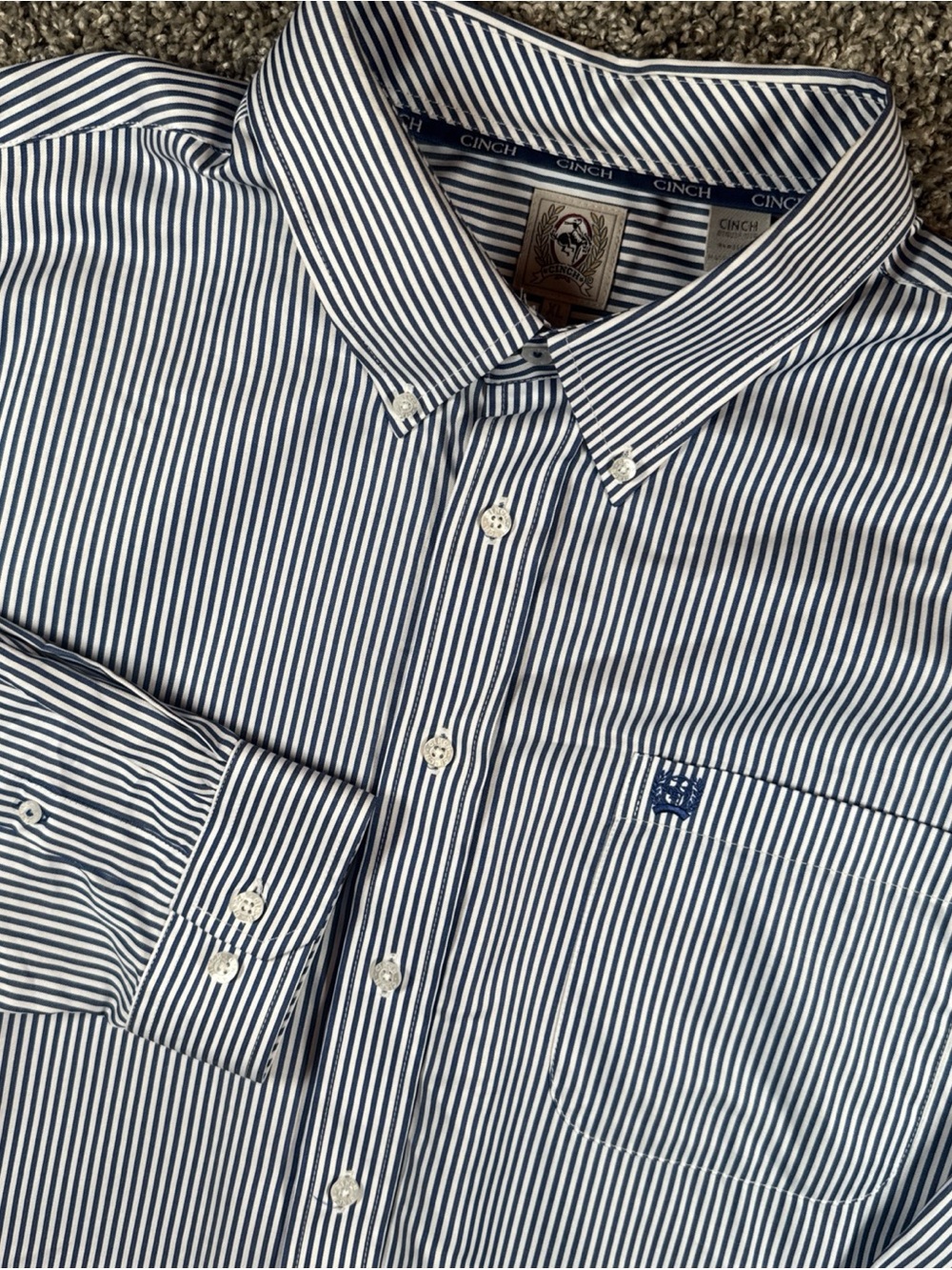 Cinch Men's XL Tencel Classic Fit Button Down Blue Stripe Western Shirt